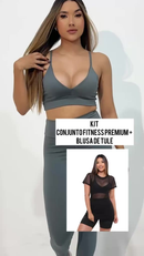 KIT 3 PEÇAS: BLUSA DE TULE+ CALÇA + TOP FITNESS PREMIUM