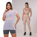 KIT 3 PEÇAS: BLUSA DE TULE+ CALÇA + TOP FITNESS PREMIUM