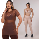 KIT 3 PEÇAS: BLUSA DE TULE+ CALÇA + TOP FITNESS PREMIUM