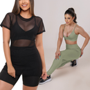 KIT 3 PEÇAS: BLUSA DE TULE+ CALÇA + TOP FITNESS PREMIUM