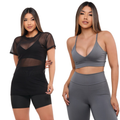 KIT 3 PEÇAS: BLUSA DE TULE+ CALÇA + TOP FITNESS PREMIUM