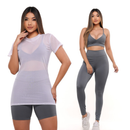 KIT 3 PEÇAS: BLUSA DE TULE+ CALÇA + TOP FITNESS PREMIUM