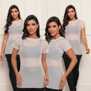 Kit 4 Blusa Feminina Transparente de Tule Manga Curta Camiseta Academia Treino
